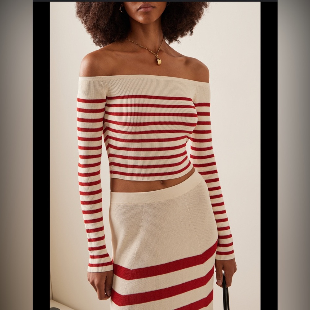 STAUD float top off the shoulder - Red and cream - NWT